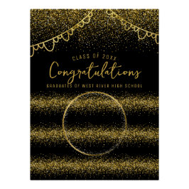 Gold Glitter Afstuderen Celebration Achtergrond Perfect Poster