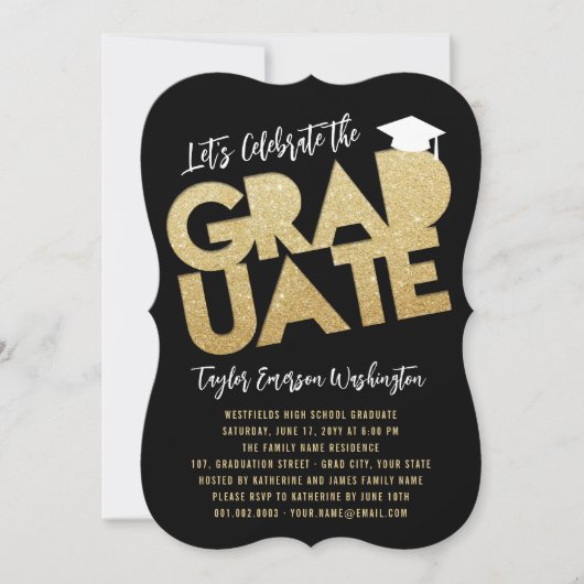 Gold Glitter Afstuderen Cutout Graduation Party Kaart (Voorkant)