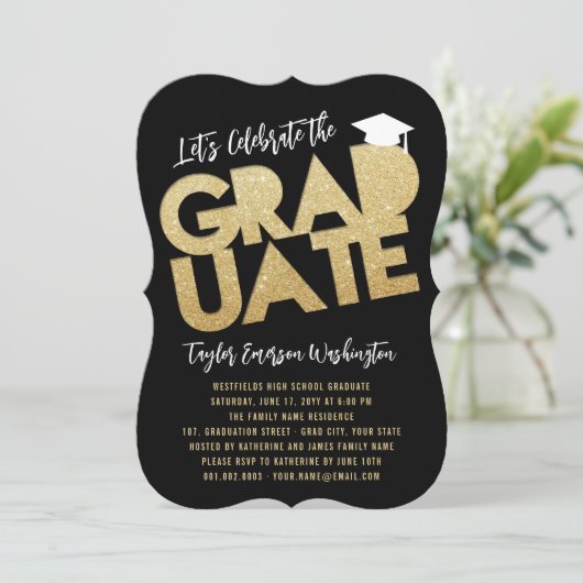 Gold Glitter Afstuderen Cutout Graduation Party Kaart (Staand voorkant)