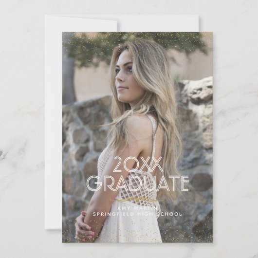 Gold Glitter Afstuderen Foto aankondiging (Voorkant)
