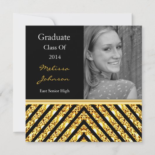 Gold Glitter Afstuderen Fotouitnodiging Kaart (Voorkant)