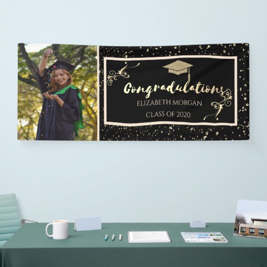 Gold Glitter Afstuderen Pet, foto-Afstuderen Spandoek (Beurs)