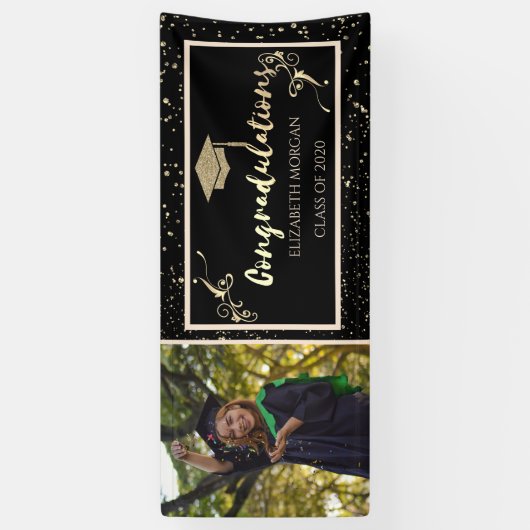 Gold Glitter Afstuderen Pet, foto-Afstuderen Spandoek (Verticaal)