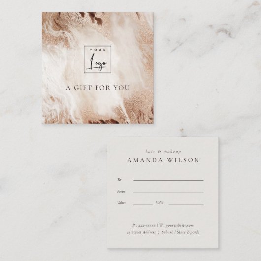 Gold Glitter Agate Marble Gift Certificate Logo Vierkante Visitekaartje (Voorkant / Achterkant)