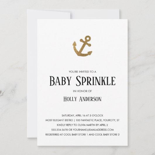 Gold Glitter Anchor Simple Baby Sprinkle Kaart (Voorkant)