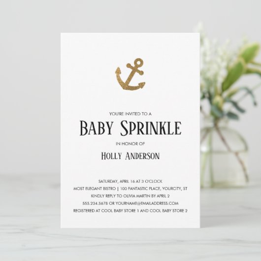 Gold Glitter Anchor Simple Baby Sprinkle Kaart (Staand voorkant)