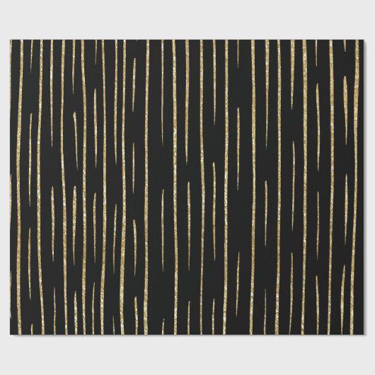 Gold glitter and black stripes birthday cadeaupapier (Vlak)