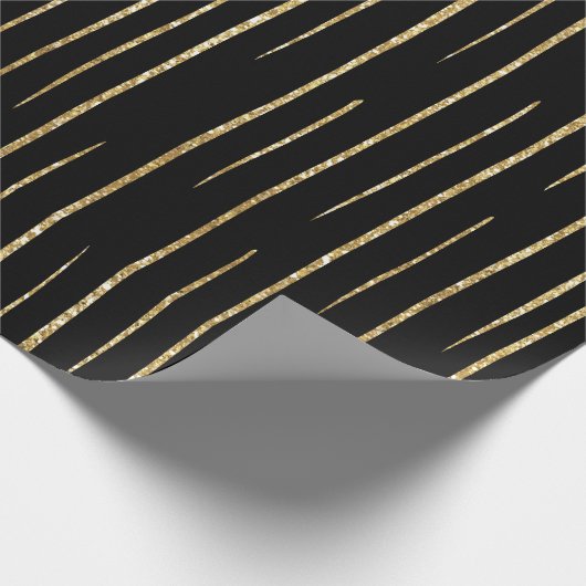 Gold glitter and black stripes birthday  cadeaupapier (Hoek)