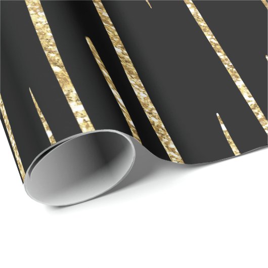 Gold glitter and black stripes birthday  cadeaupapier (Rol Hoek)