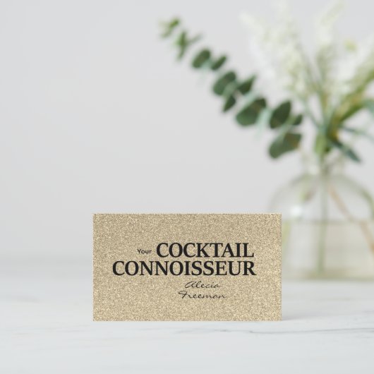 Gold Glitter and Blk Bartender Event Business Card Visitekaartje (Staand voorkant)