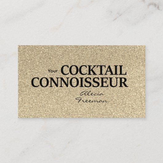 Gold Glitter and Blk Bartender Event Business Card Visitekaartje (Voorkant)