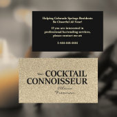 Gold Glitter and Blk Bartender Event Business Card Visitekaartje