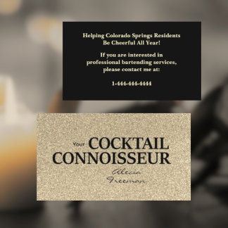 Gold Glitter and Blk Bartender Event Business Card Visitekaartje