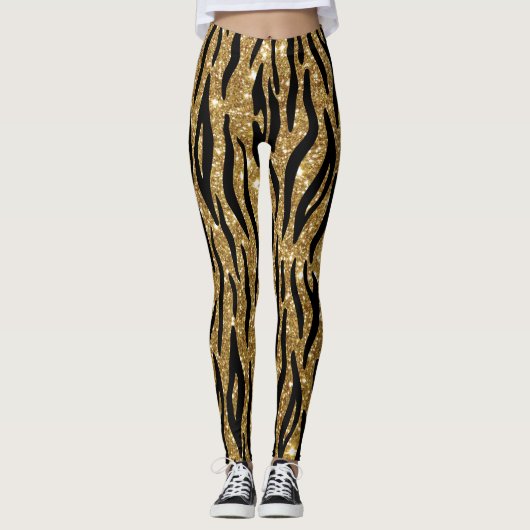 Gold Glitter Animal Print Leggings (Voorkant)