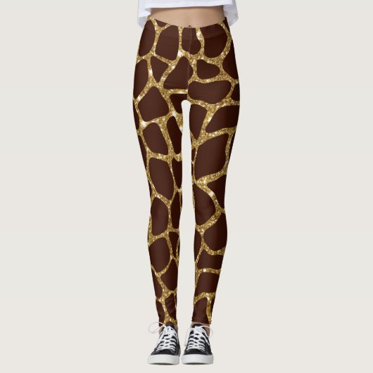 Gold Glitter Animal Print Leggings (Voorkant)