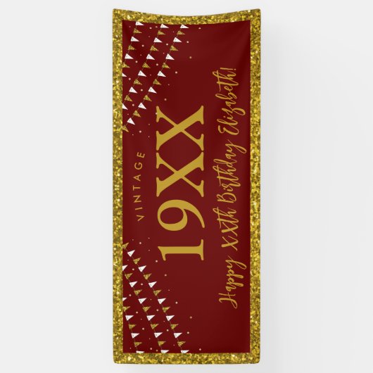 Gold Glitter Any Age Birthday  Banner (Verticaal)