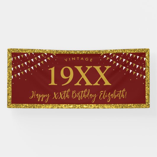 Gold Glitter Any Age Birthday Banner (Horizontaal)