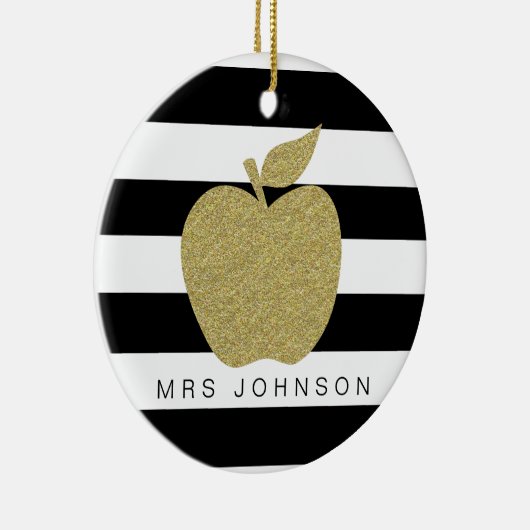 Gold glitter appel bedankt leraar kerst keramisch ornament (Rechts)