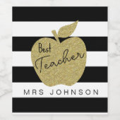 Gold glitter appel bedankt leraar kerst wijn etiket (Enkel label)