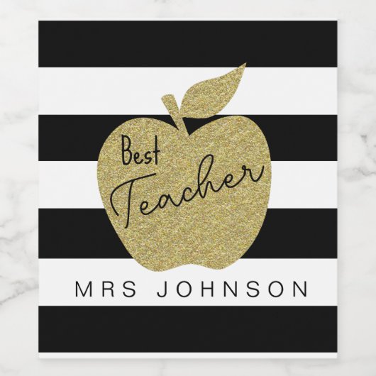 Gold glitter appel bedankt leraar kerst wijn etiket (Enkel label)