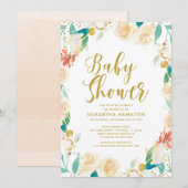 Gold Glitter Apricot Floral Girl Baby shower Kaart (Voorkant / Achterkant)