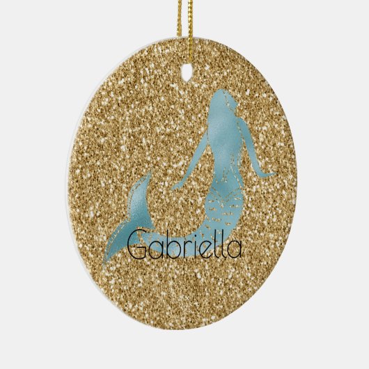 Gold Glitter Aqua Mermaid Personalized Keramisch Ornament (Rechts)