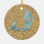 Gold Glitter Aqua Mermaid Personalized Keramisch Ornament (Voorkant)