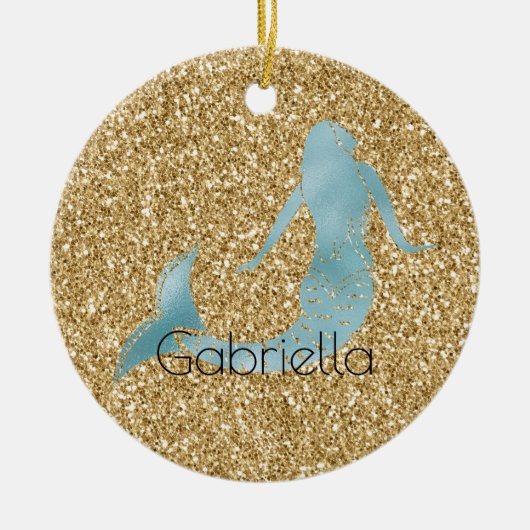 Gold Glitter Aqua Mermaid Personalized Keramisch Ornament (Voorkant)