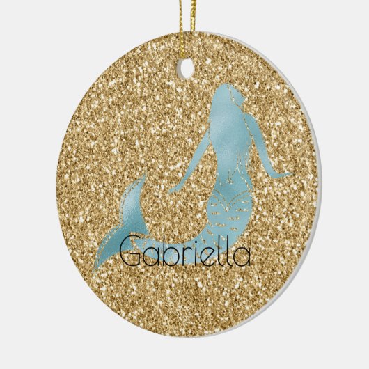 Gold Glitter Aqua Mermaid Personalized Keramisch Ornament (Links)