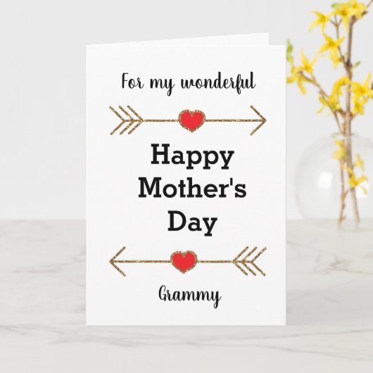 Gold Glitter Arrows Happy Moederdag Grammy Kaart (Gele Bloem)