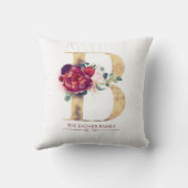 Gold Glitter B Monogram Floral Burgundy Red Kussen (Achterkant)