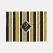 Gold Glitter B&W Stripes met naam en monogram Fleece Deken (Voorkant (Horizontaal))