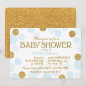 Gold Glitter Baby Blue Scattered Stippen Baby show Kaart (Voorkant / Achterkant)