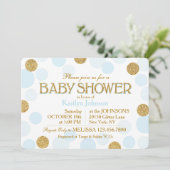 Gold Glitter Baby Blue Scattered Stippen Baby show Kaart (Staand voorkant)