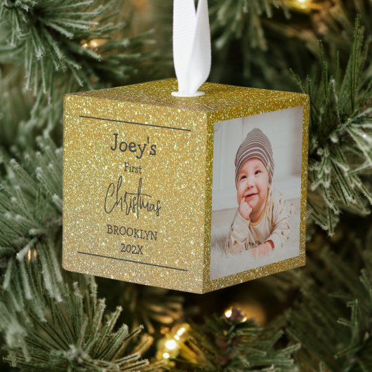 Gold Glitter baby eerste kerstdrie foto Decoratie (Boom)