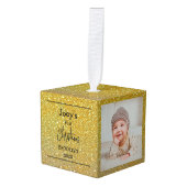Gold Glitter baby eerste kerstdrie foto Decoratie (Voorkant hoekig)