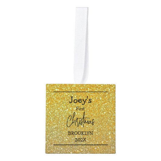 Gold Glitter baby eerste kerstdrie foto Decoratie (Voorkant)