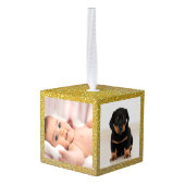 Gold Glitter baby eerste kerstdrie foto Decoratie (Achter hoekig)