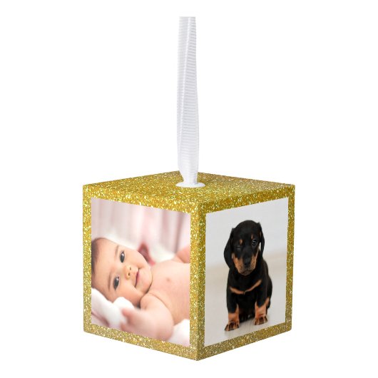 Gold Glitter baby eerste kerstdrie foto Decoratie (Achter hoekig)