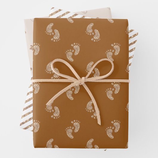 Gold Glitter Baby Feet Baby shower Wrapping Paper (In situ)