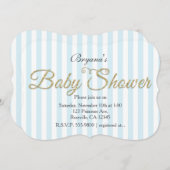 Gold Glitter BABY SHOWER Blue Striped Invitations Kaart (Voorkant / Achterkant)