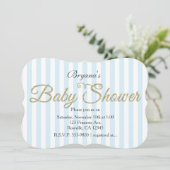 Gold Glitter BABY SHOWER Blue Striped Invitations Kaart (Staand voorkant)