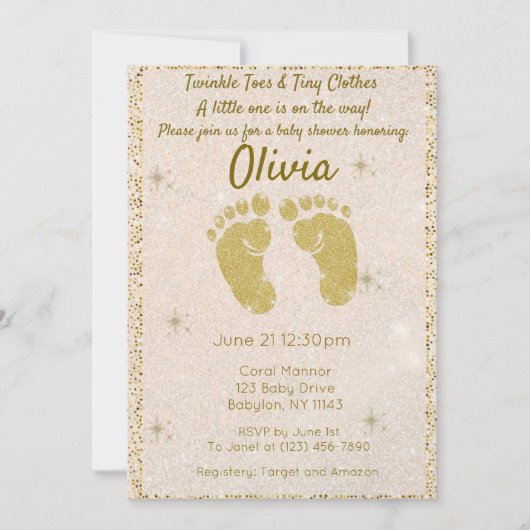 Gold Glitter Baby shower Invitation Kaart (Voorkant)