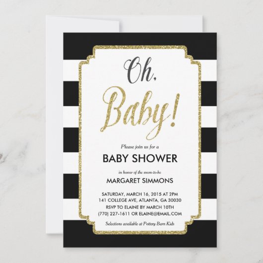 Gold Glitter Baby shower Invitation, zwart & goud Kaart (Voorkant)