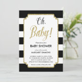 Gold Glitter Baby shower Invitation, zwart & goud Kaart (Staand voorkant)
