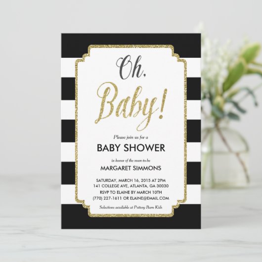 Gold Glitter Baby shower Invitation, zwart & goud Kaart (Staand voorkant)