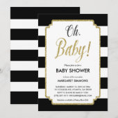 Gold Glitter Baby shower Invitation, zwart & goud Kaart (Voorkant / Achterkant)