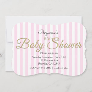 Gold Glitter BABY SHOWER Roze gestreept uitvinding Kaart