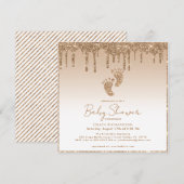 Gold Glitter Baby shower Uitnodiging met Baby Feet (Voorkant / Achterkant)