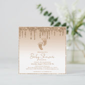 Gold Glitter Baby shower Uitnodiging met Baby Feet (Staand voorkant)